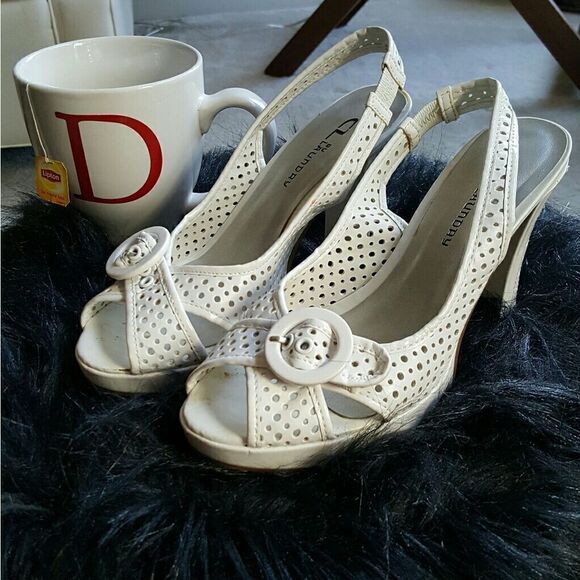White Perforated Platform Sandals - Picture 2 of 5